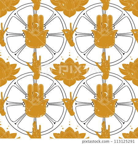 Buddhism loutus flower with line and gold seamless pattern 113125291