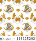 Buddhism loutus flower with line and gold seamless pattern 113125292