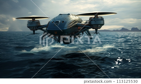 maritime attack drone flies over the water 113125530