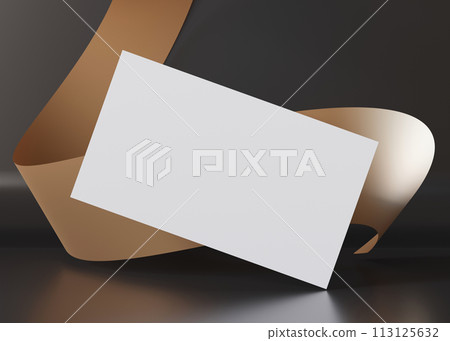Elegant business card mockup with a reflective surface and dynamic golden curve in the background, ideal for presenting professional branding. American size, 3,5 x 2 inch. Visiting, name card. 3D. Elegant business card mockup with a reflective surface and dynamic golden curve in the background, ideal for presenting professional branding. American size, 3,5 x 2 inch. Visiting, name card. 3D. 113125632