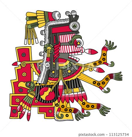 Itzpapalotl, Aztec death goddess, striking skeletal warrior, and queen of the Tzitzimimeh, the star demons, that can devour people during solar eclipses. Associated with the moth Rothschildia orizaba. 113125734