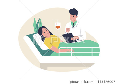 The doctor examines a sick patient. Vector flat illustration The doctor examines a sick patient. Vector flat illustration 113126007