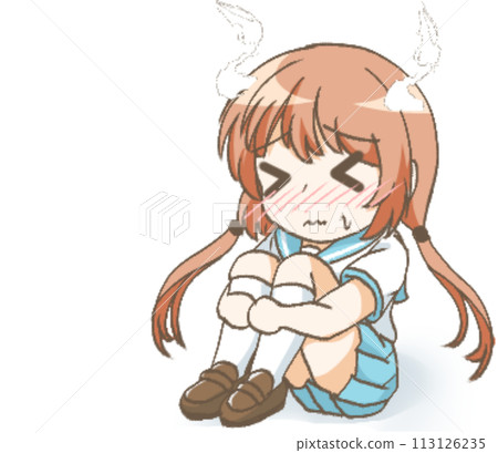 Illustration of a girl squatting 113126235