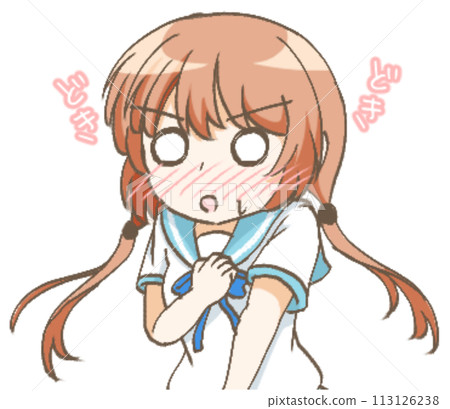 一個驚訝害羞的女孩的插圖 一個驚訝害羞的女孩的插圖 113126238