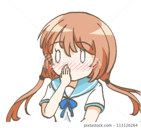 Illustration of a girl holding her mouth Illustration of a girl holding her mouth 113126264