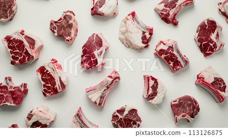 Set of various types of beef They are arranged on a white background. 113126875