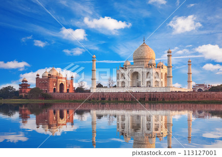 Taj Mahal Mausoleum on the bank of the Yumana river in Agra, India Taj Mahal Mausoleum on the bank of the Yumana river in Agra, India 113127001