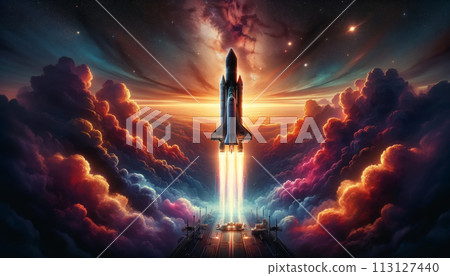 Cosmic Spacecraft Ascension at Dusk 113127440