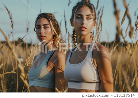 Twin Athletes in Golden Field 113127514