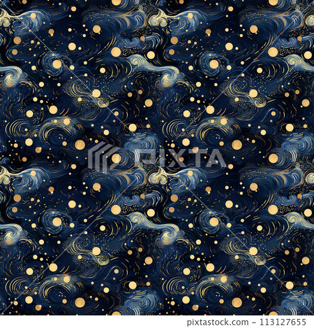 Black Background With Gold Stars and Swirls 113127655