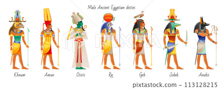 Egyptian god set. Ancient Egypt Gods. Queen vector. Mythology pharaoh characters. Old Egyptian history collection. Khnum Amun Osiris Ra Geb Sobek Anubis. Ancient Africa pharaoh king cartoon collection Egyptian god set. Ancient Egypt Gods. Queen vector. Mythology pharaoh characters. Old Egyptian history collection. Khnum Amun Osiris Ra Geb Sobek Anubis. Ancient Africa pharaoh king cartoon collection 113128215