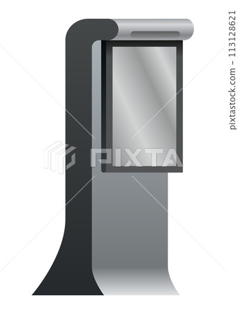 Self order kiosk. Interactive board with touchscreen display mockup. Sensor information kiosk or freestanding payment terminal isolated on white background Self order kiosk. Interactive board with touchscreen display mockup. Sensor information kiosk or freestanding payment terminal isolated on white background 113128621