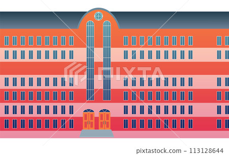 High school facade. Institute or university building. Vector cartoon city municipal building High school facade. Institute or university building. Vector cartoon city municipal building 113128644