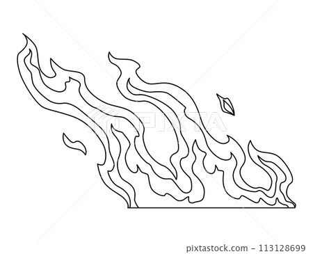 Fire flame line icon. Cartoon heat wildfire or bonfire, burn power fiery. Power light energy silhouette linear style. Campfire element in flat style 113128699