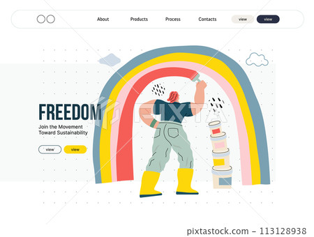 Life Unframed: Rainbow artist -modern flat vector concept illustration of a man drawing a rainbow. Metaphor of unpredictability, imagination, whimsy, cycle of existence, play, growth and discovery Life Unframed: Rainbow artist -modern flat vector concept illustration of a man drawing a rainbow. Metaphor of unpredictability, imagination, whimsy, cycle of existence, play, growth and discovery 113128938