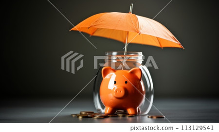 Savings Protection: Piggy Bank in Jar Under Umbrella Ai generated Savings Protection: Piggy Bank in Jar Under Umbrella Ai generated 113129541