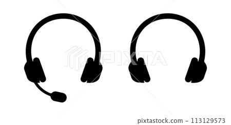 Headset with microphone and headphone icons. Music or radio listening equipment, online communication devices, DJ or gamer gadgets isolated on white background. Vector graphic illustration Headset with microphone and headphone icons. Music or radio listening equipment, online communication devices, DJ or gamer gadgets isolated on white background. Vector graphic illustration 113129573