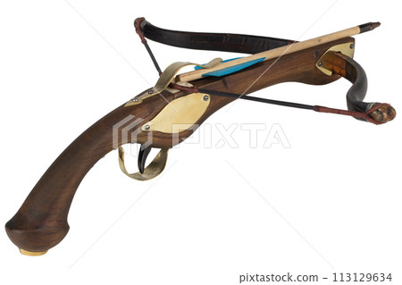 Vintage small crossbow isolated on white Vintage small crossbow isolated on white 113129634