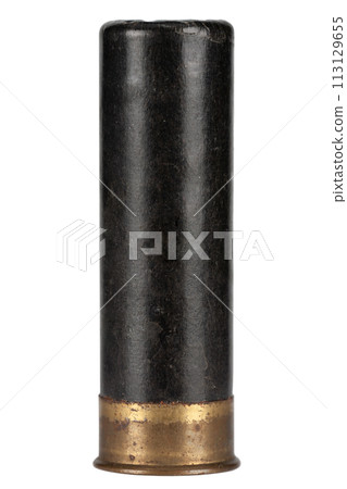 12 gauge black cartridge isolated on white 12 gauge black cartridge isolated on white 113129655