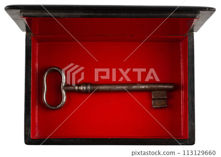 vintage old black and red casket with key vintage old black and red casket with key 113129660
