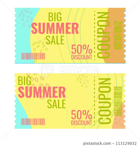 Summer discount layout template special sale offer. Decorated with abstract pattern. Bright trendy colors for flyer banner seasonal sale. Vector illustration 113129832