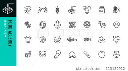 Set of 28 editable vector icons related to food allergies Set of 28 editable vector icons related to food allergies 113129912