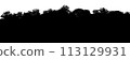 3D silhouette visualization of a coniferous forest panorama on a transparent background. Render map element for quick background 113129931