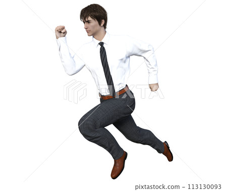 Realistic 3D illustration of a running male businessman viewed from above, full body, sideways, isometric Realistic 3D illustration of a running male businessman viewed from above, full body, sideways, isometric 113130093