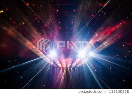 A brightly lit stage with colorful lighting effect, a concert or performance A brightly lit stage with colorful lighting effect, a concert or performance 113130368