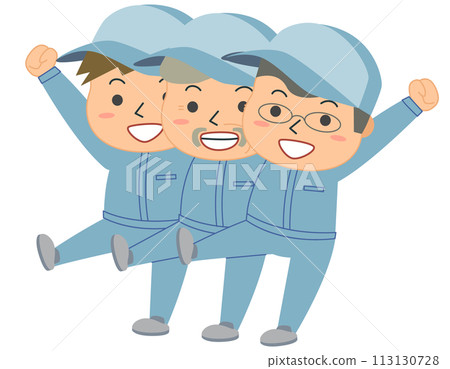 Illustration of three male workers walking together 113130728