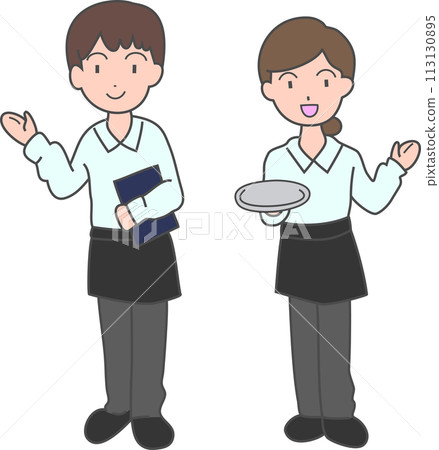 Portrait of male and female hall staff Portrait of male and female hall staff 113130895