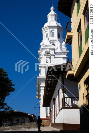 Beautiful sunny day at the heritage town of Salamina located at the Caldas department in Colombia. Beautiful sunny day at the heritage town of Salamina located at the Caldas department in Colombia. 113130919
