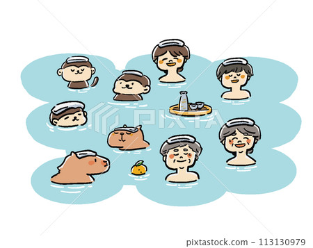 Illustration set of people and animals taking a bath 113130979