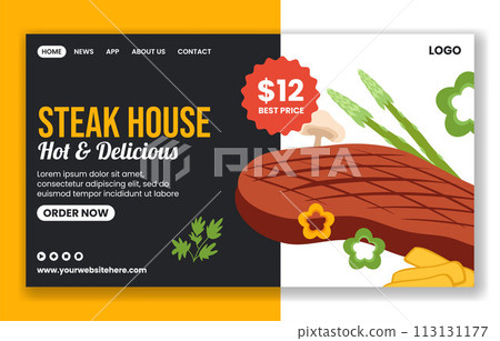 Steakhouse Social Media Landing Page Cartoon Hand Drawn Templates Background Illustration Steakhouse Social Media Landing Page Cartoon Hand Drawn Templates Background Illustration 113131177