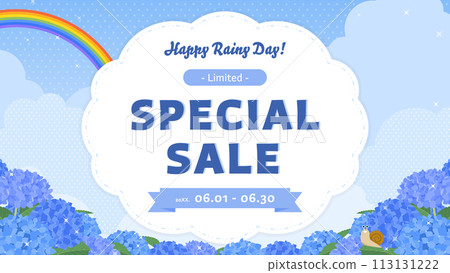 雨季/藍天彩虹繡球花廣告模板（橫向16:9） 113131222