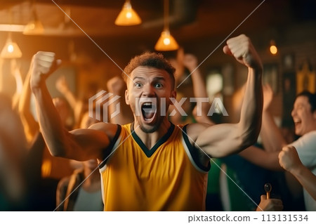 Man watching sports at a sports bar 8 AI generated image 113131534