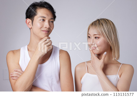 Portrait of two young men and women in beauty and skincare images Portrait of two young men and women in beauty and skincare images 113131577