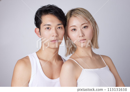 Portrait of two young men and women in beauty and skincare images Portrait of two young men and women in beauty and skincare images 113131638