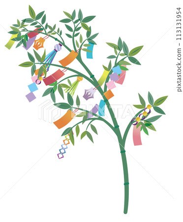 Illustration of decorated bamboo grass for Tanabata 113131954
