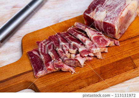 Sliced jerky pork tenderloin 113131972