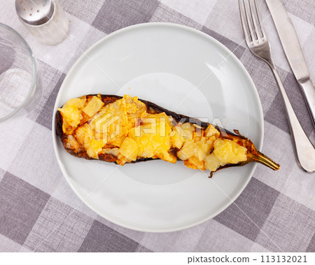 Just cooked eggplant stuffed with meat and vegetables Just cooked eggplant stuffed with meat and vegetables 113132021