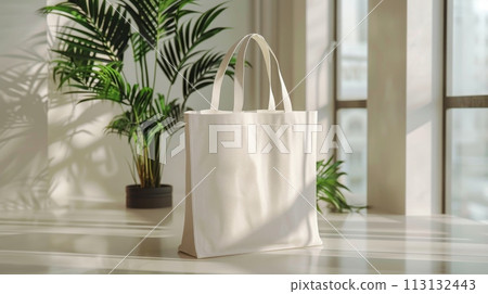 Mockup Canvas tote bag with copy space for branding and advertising. eco and recycle. Generative AI 113132443