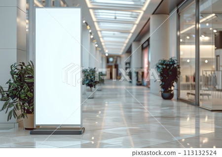 A large white sign is in a mall. copy space for advertising 113132524