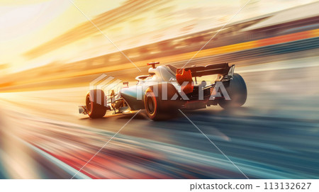 A race car is speeding down a track 113132627