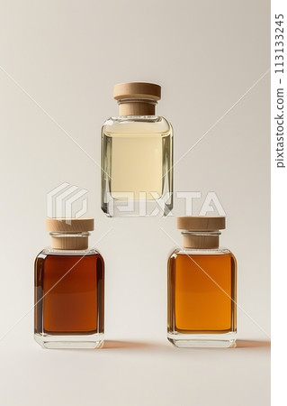 Three bottles of alcohol are stacked on top of each other Three bottles of alcohol are stacked on top of each other 113133245