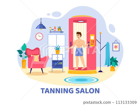 Tanning Salon Vector Illustration of Bed Procedure to Get Exotic Skin with Modern Technology at the Spa Solarium in Flat Cartoon Background Tanning Salon Vector Illustration of Bed Procedure to Get Exotic Skin with Modern Technology at the Spa Solarium in Flat Cartoon Background 113133309