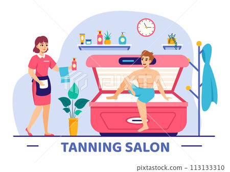 Tanning Salon Vector Illustration of Bed Procedure to Get Exotic Skin with Modern Technology at the Spa Solarium in Flat Cartoon Background 113133310