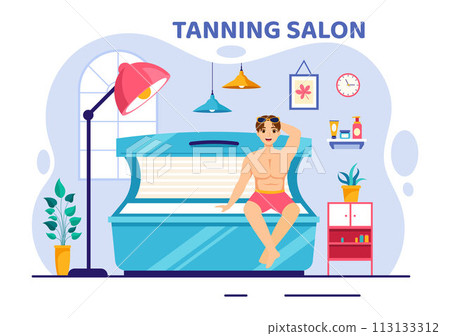Tanning Salon Vector Illustration of Bed Procedure to Get Exotic Skin with Modern Technology at the Spa Solarium in Flat Cartoon Background 113133312