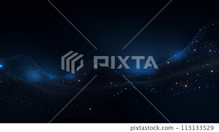 Abstract particles wave on dark background. Futuristic technology style. Elegant background for business presentations. Abstract particles wave on dark background. Futuristic technology style. Elegant background for business presentations. 113133529