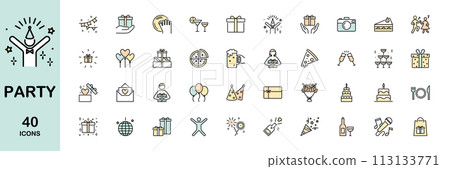 Party related line icon set color Party related line icon set color 113133771